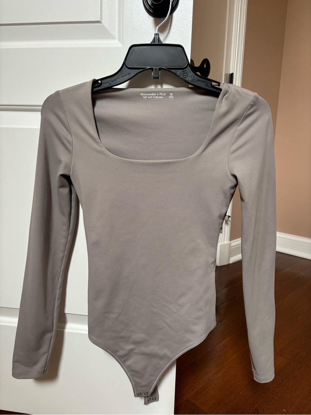 Abercrombie & Fitch Long Sleeve Square Neck Bodysuit - Taupe Gray